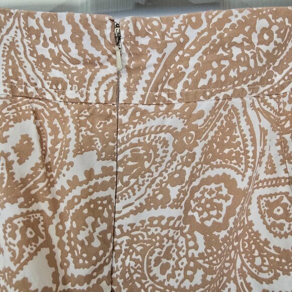 Lands' End Lined Paisley Skirt Cotton Tan White Zip Pockets Size 12 - Picture 5 of 9